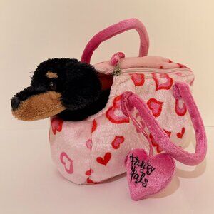 Fancy Pals Dachshund Dog Plush in Purse Heart Print Purse